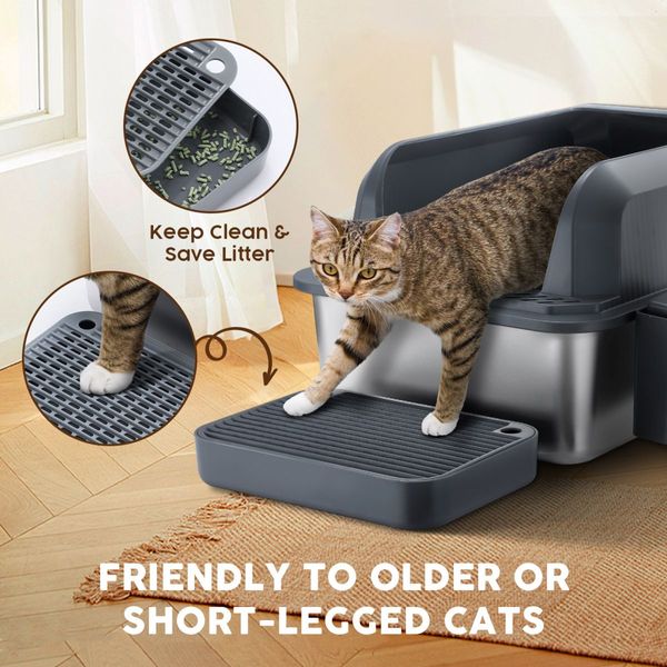 Stainless Steel Cat Litter Box XL High Enclosed Sides Pet Toilet Kitty Metal Pan Enclosure Potty Easy Clean Scoop 20L with Filter Pedal Pet Scene