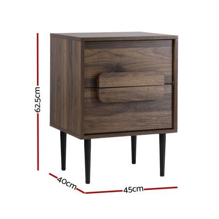 Artiss Bedside Table Nightstand 2 Drawers - Walnut