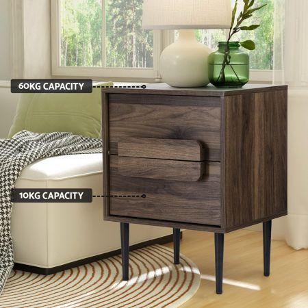 Artiss Bedside Table Nightstand 2 Drawers - Walnut