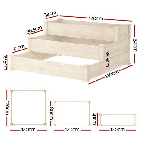 Green Fingers 3-Tier Wooden Raised Garden Bed Elevated Ground Vegetable Planter Box