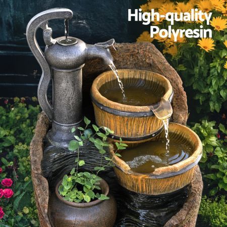 Gardeon Solar Fountain Water Feature Outdoor Cascading Hand Pump Design 80CM