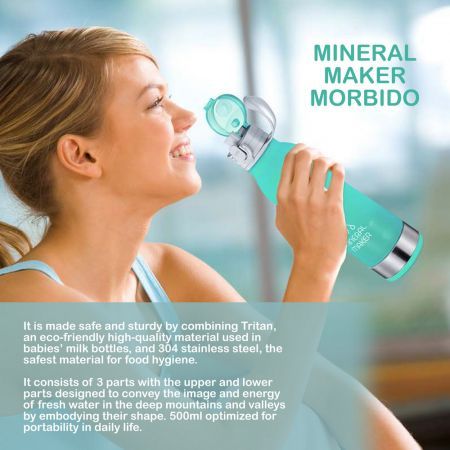 Mineral Maker MORBIDO Alkaline Filter Water Bottle + a Mineral Stone Pouch BLUE