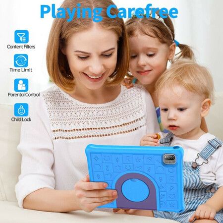 10.1 Inch Kids Tablet with 3GB RAM 64GB ROM Android 12 1280x800 IPS HD Touch Screen Parental Control Pre-Installed Apps Educational Learning Tablet Case-Blue