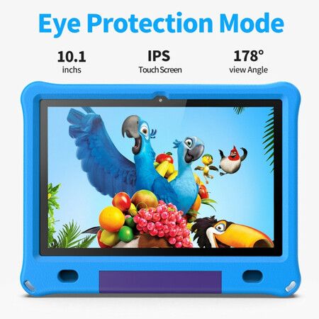 10.1 Inch Kids Tablet with 3GB RAM 64GB ROM Android 12 1280x800 IPS HD Touch Screen Parental Control Pre-Installed Apps Educational Learning Tablet Case-Blue