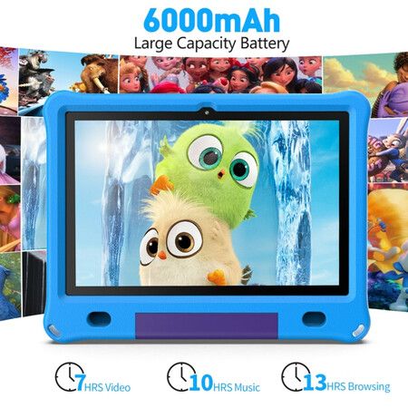 10.1 Inch Kids Tablet with 3GB RAM 64GB ROM Android 12 1280x800 IPS HD Touch Screen Parental Control Pre-Installed Apps Educational Learning Tablet Case-Blue