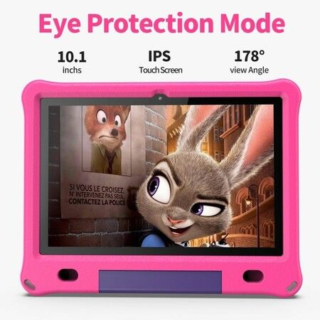 10.1 Inch Kids Tablet with 3GB RAM 64GB ROM Android 12 1280x800 IPS HD Touch Screen Parental Control Pre-Installed Apps Educational Learning Tablet Case-Pink