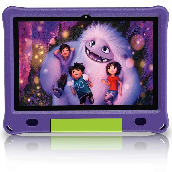 10.1 Inch Kids Tablet with 3GB RAM 64GB ROM Android 12 1280x800 IPS HD Touch Screen Parental Control Pre-Installed Apps Educational Learning Tablet Case-Purple