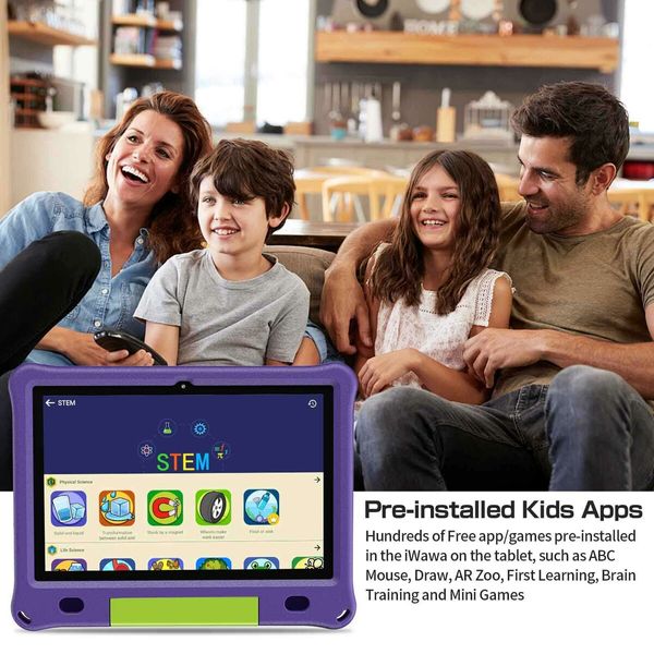 10.1 Inch Kids Tablet with 3GB RAM 64GB ROM Android 12 1280x800 IPS HD Touch Screen Parental Control Pre-Installed Apps Educational Learning Tablet Case-Purple