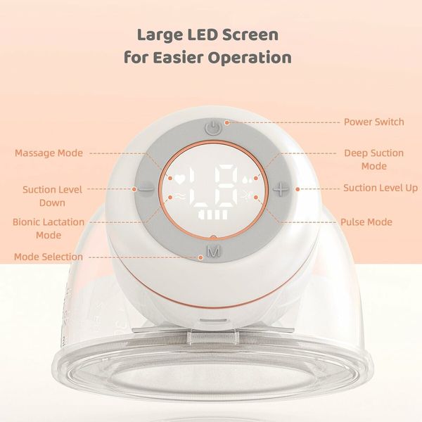 Wearable Breastfeeding Hand Free Electric Breastfeeding 4 Modes 12 Suction Levels Low Noise Built-in Battery with 180ml Milk Collector 1 Pack