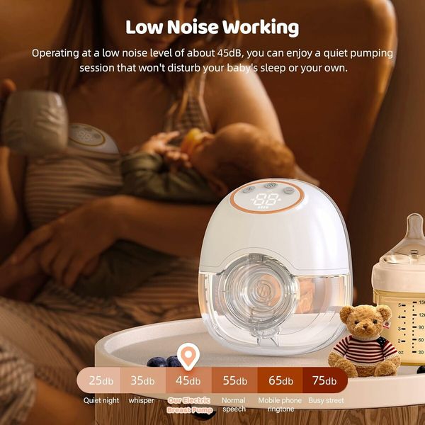 Wearable Breast Pump Hands Free Electric Breast Pump for Breastfeeding 4 Modes 12 Suction Levels Low Noise Built in Battery, 1Pack