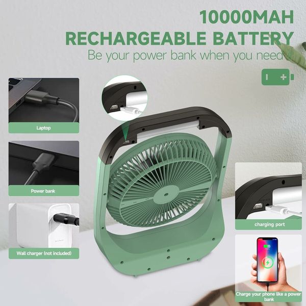 Rechargeable Fan, Portable Personal Fan, Battery Powered Desk Fan, with LED Light Fan, USB Fan with Timer, Quiet Fan for Bedroom, Home, Camping