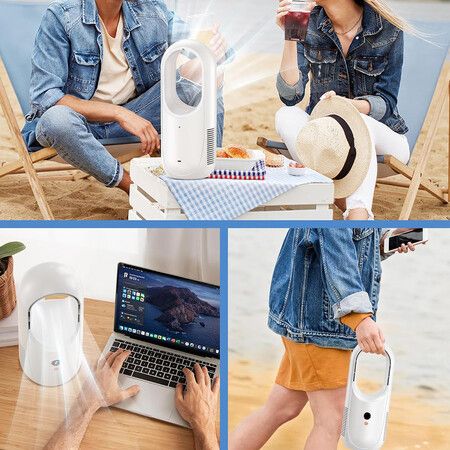 Bladeless Desk Fan, 6 Speed Modes, Rechargeable fan with 6000mAh Battery, Easy to Clean and Touch Control, Desk Fan Small Quite for Office, Bedroom (White)