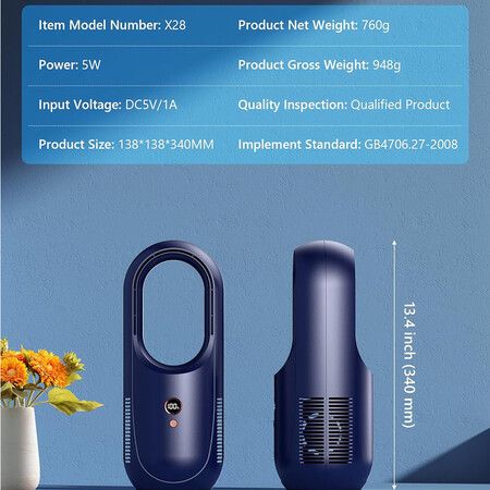 Bladeless Desk Fan, 6 Speed Modes, Rechargeable fan with 6000mAh Battery, Easy to Clean and Touch Control, Desk Fan Small Quite for Office, Bedroom (Blue)