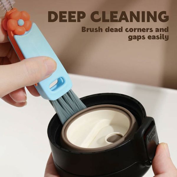 3 in 1 Cup Lid Cleaning Brush,Crevice Cleaning Brush for Bottle Gap Tight Spaces Cup,3 in 1 Multifunctional Cleaning Brush Portable Cup Lid Cleaner with Brush (6 PCS)