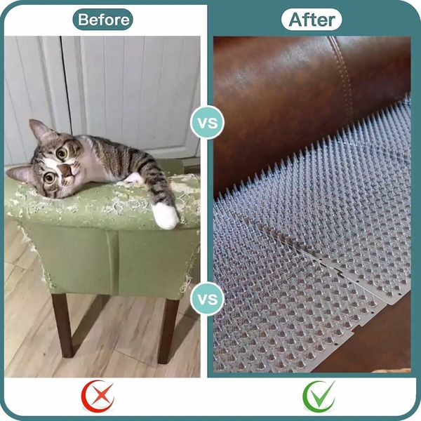 8 Pcs Cat Deterrent Outdoor or Indoor Scat Mat, Pet Deterrent Training Mats, Keep Cats or Dogs Away Plastic Mats with Spikes, 16 x 13 Inches