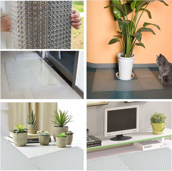 8 Pcs Cat Deterrent Outdoor or Indoor Scat Mat, Pet Deterrent Training Mats, Keep Cats or Dogs Away Plastic Mats with Spikes, 16 x 13 Inches