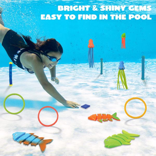 30 Pcs Diving Pool Toys for Kids Ages 3+ Jumbo Set with Storage Bag Pool Games Summer Swim Water FishToys