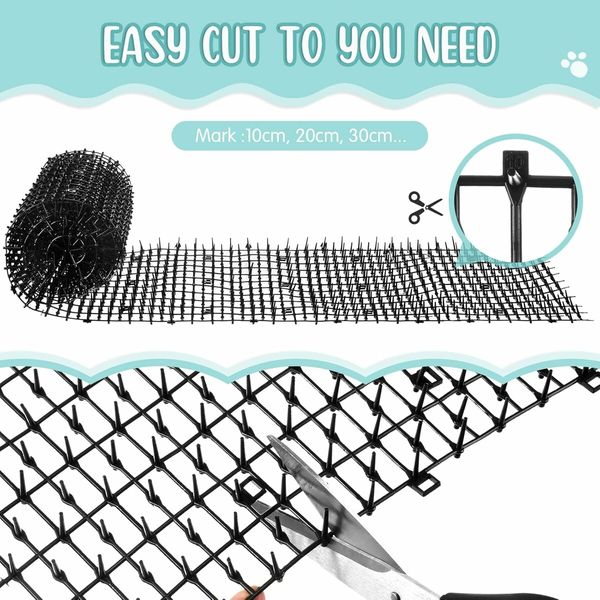 400cm Cat Spike Mat Outdoor Cat Deterrent Mat with Spikes Prickle Strips Indoor Dog Digging Deterrent Anti Cats Network Cat Spikes for Garden Fence, Black