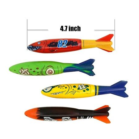 Diving Pool Toy Underwater Swimming Throwing Diving Torpedo Shark,4 Pack