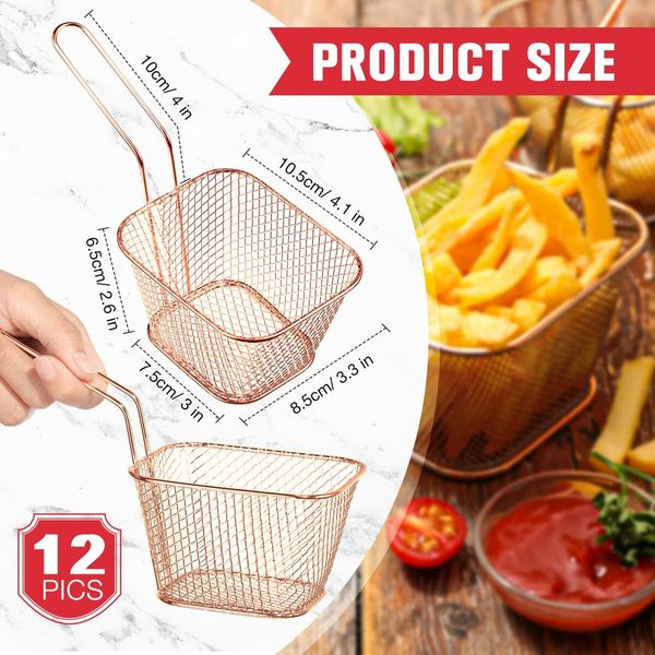 12 Pieces Mini Square Fry Basket Steel French Chip Food Baskets for Serving Stainless with Handle Reusable Fries Holder Deep Fryer Home