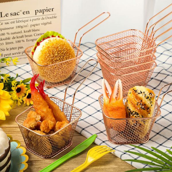 12 Pieces Mini Square Fry Basket Steel French Chip Food Baskets for Serving Stainless with Handle Reusable Fries Holder Deep Fryer Home