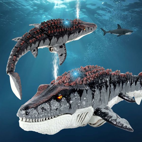 Mosasaurus Toys, Upgrade Remote Control Water Toy for Kids Ages 4-8, RC Dino with Light and Spray Water for Swimming Bath Lake Ocean Christmas Birthday Gift