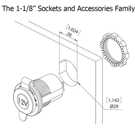 Universal 12V/24V Car Cigarette Lighter Socket, for Car Marine Motorcycle ATV RV and More, Car Interior Accessories