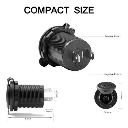 Universal 12V/24V Car Cigarette Lighter Socket, for Car Marine Motorcycle ATV RV and More, Car Interior Accessories