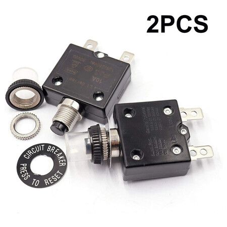 2Pcs 10Amp Circuit Breakers Push Button Manual Reset 125 to 250V AC 50V DC, L1 Series Overload Protector Switch Thermal Circuit Breakers with Waterproof Button Caps L1-cj-10A