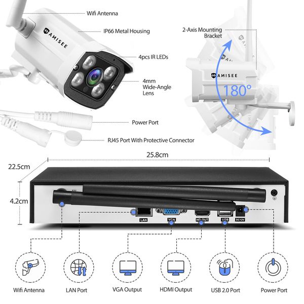 3MP Security Camera Set Wireless CCTV Home Indoor Outdoor House WiFi Surveillance System Full HD with 8 Channel NVR