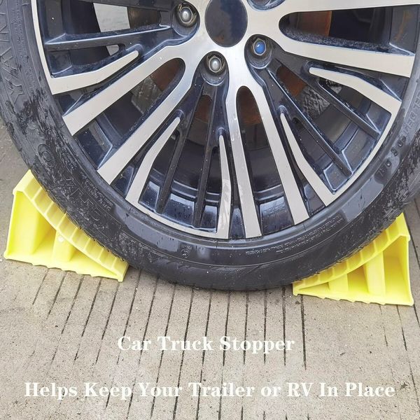 2 Pcs Wheel Chocks, Non Slip Base, Tire Chocks, Heavy Duty Safety Wheel Chocks for RV, Trailer, Car Truck Stopper，Helps Keep Your Trailer or RV in Place