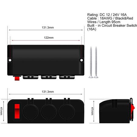 3 Socket Cigarette Light Splitter with LED On or Off Switch, Total Output 16a 12V or 24V Power Adapter