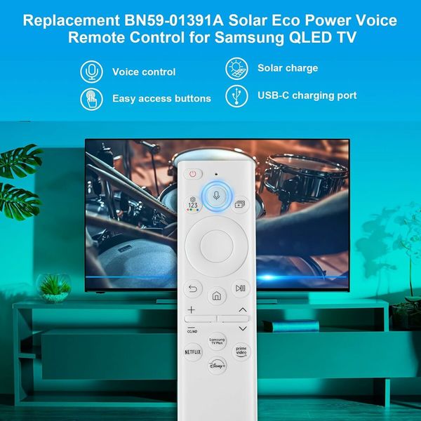 Solar Voice Remote Replacement BN59-01391A for Samsung Frame TV Bluetooth Rechargeable Solar Cell 4 Shortcut Buttons Compatible 2021-2023