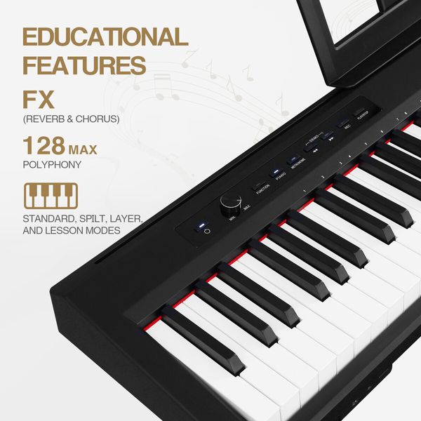 Melodic Keyboard Electric Digital Piano Hammer Action 88Key Semi Weighted 128Polyphony Portable