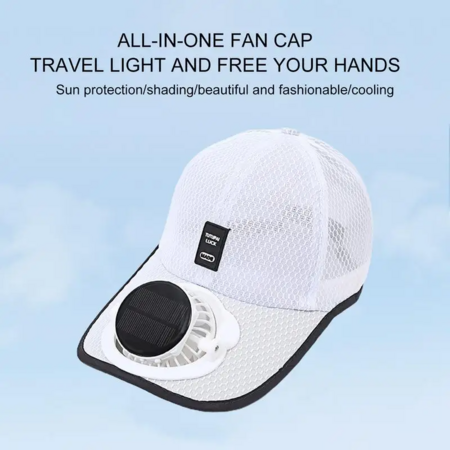 Solar Powered Fan Hat Summer Sun Fan Hat Beach Hat With Cooling Fan UV Block Sports Hats Rechargeable For Men Women Color White