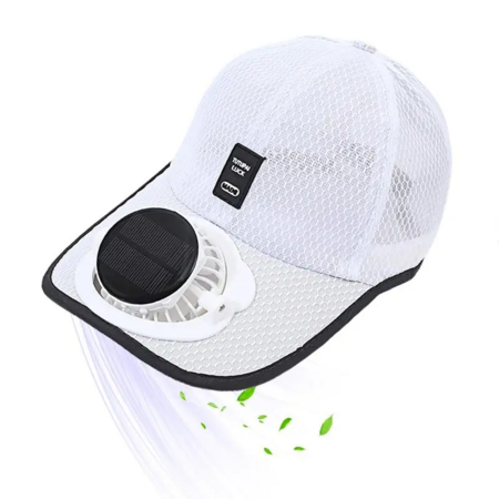 Solar Powered Fan Hat Summer Sun Fan Hat Beach Hat With Cooling Fan UV Block Sports Hats Rechargeable For Men Women Color White