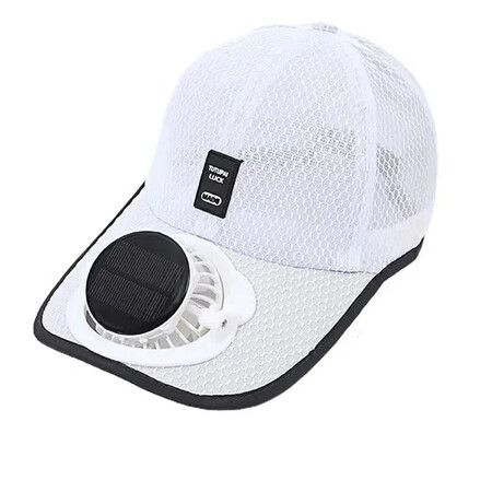 Solar Powered Fan Hat Summer Sun Fan Hat Beach Hat With Cooling Fan UV Block Sports Hats Rechargeable For Men Women Color White