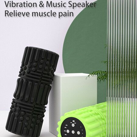 Electric Foam Roller for Deep Tissue Muscle Massager 5 Speeds Vibrating Fitness Yoga Roller with Music(1 Pack-Green)