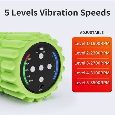 Electric Foam Roller for Deep Tissue Muscle Massager 5 Speeds Vibrating Fitness Yoga Roller with Music(1 Pack-Green)