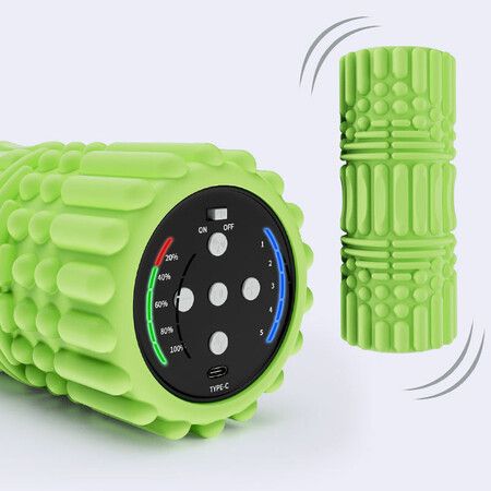 Electric Foam Roller for Deep Tissue Muscle Massager 5 Speeds Vibrating Fitness Yoga Roller with Music(1 Pack-Green)