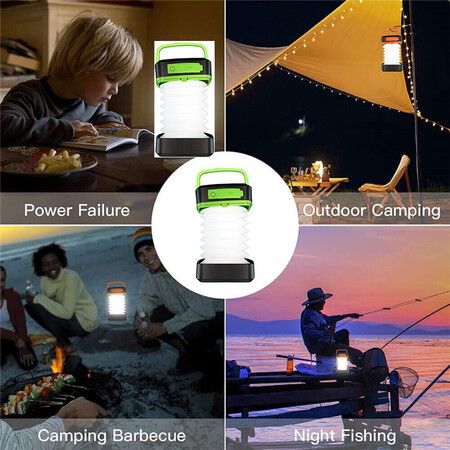 Solar Rechargeable LED Flashlight Power Camping Tent Light Torch Lantern Lamp, Green