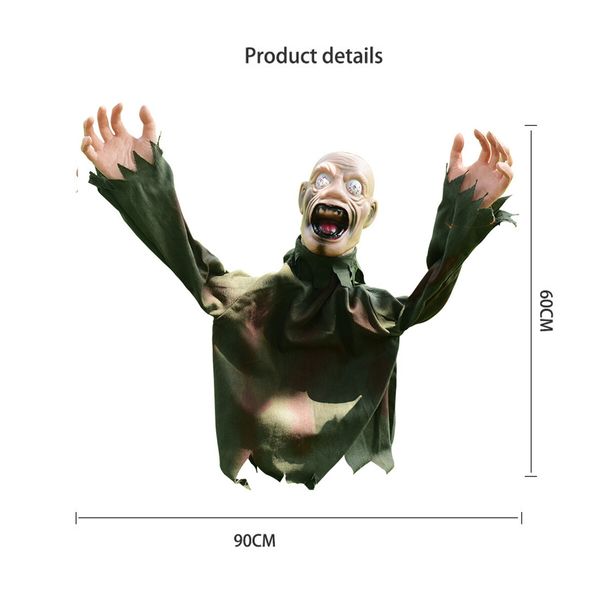 90cm Dark Green Halloween Horror Outdoor Swinging Ghost - Voice Controlled Ground Insertion Decoration Props