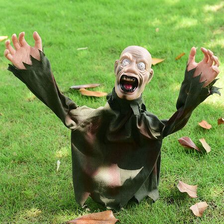 90cm Dark Green Halloween Horror Outdoor Swinging Ghost - Voice Controlled Ground Insertion Decoration Props