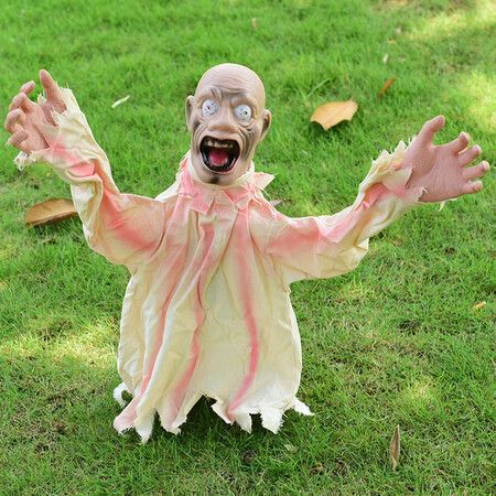 90cm White Halloween Horror Outdoor Swinging Ghost - Voice Controlled Ground Insertion Decoration Props