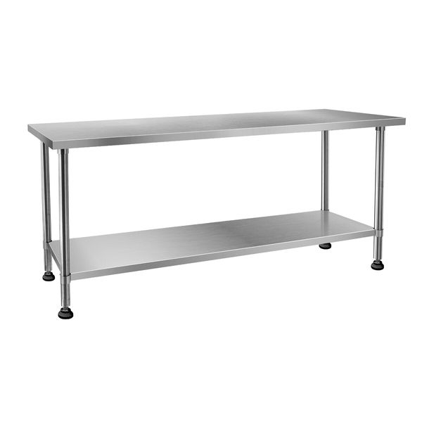 Stainless Steel Kitchen Bench Workbench Island Food Prep Table Countertop Benchtop Work Desk Adjustable Storage Shelf 430 Commercial 182.9x61cm