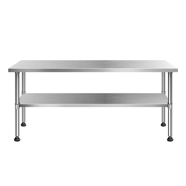 Stainless Steel Kitchen Bench Workbench Island Food Prep Table Countertop Benchtop Work Desk Adjustable Storage Shelf 430 Commercial 182.9x61cm