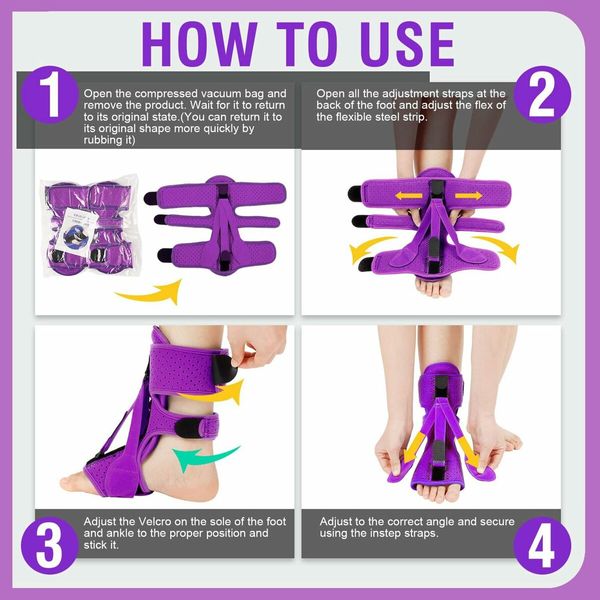 Plantar Fasciitis Night Splint 3 Adjustable Planters Facetious Relief Brace,Plantar Fasciitis Relief Women Men Straps,Support Relief Foot Drop Achilles Tendonitis Day Night (Purple-2PC)