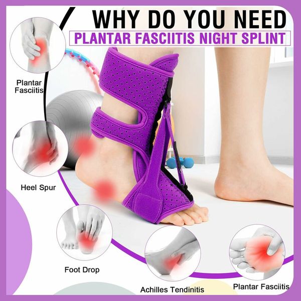 Plantar Fasciitis Night Splint 3 Adjustable Planters Facetious Relief Brace,Plantar Fasciitis Relief Women Men Straps,Support Relief Foot Drop Achilles Tendonitis Day Night (Purple-2PC)