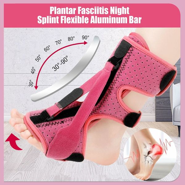 Plantar Fasciitis Night Splint 3 Adjustable Planters Facetious Relief Brace,Plantar Fasciitis Relief Women Men Straps,Support Relief Foot Drop Achilles Tendonitis Day Night (Pink-2PC)