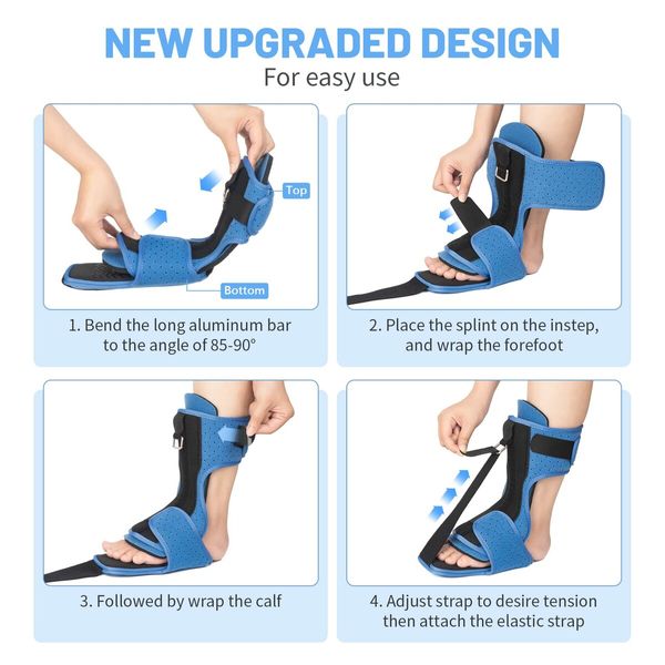 Plantar Fasciitis Night Splint,Adjustable Plantar Fasciitis Brace with Arch Support,Dorsal Night Splint for Women Men,Dual Effective Plantar Fasciitis Relief Achilles Tendonitis Foot Drop Heel Blue